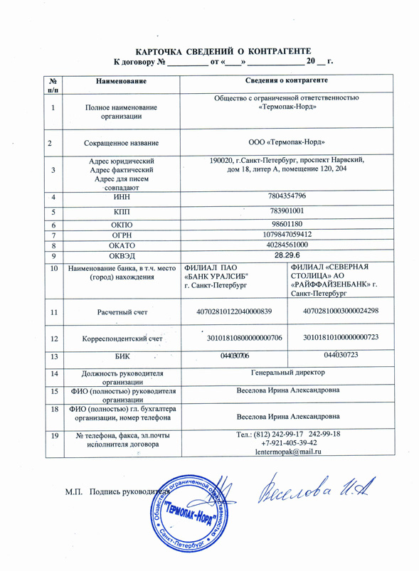 Карточка контрагента образец для ип